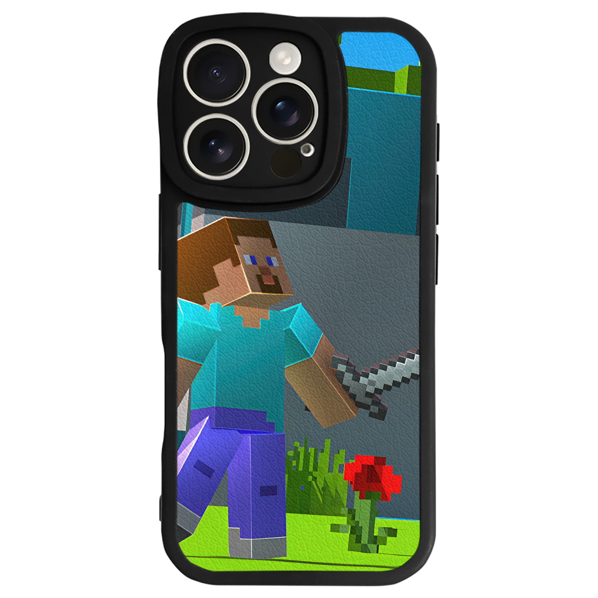（画像用） マインクラフト ブロックの世界 Minecraft MC Block world 【iPhone 16シリーズ対応】シリコンスマホケース（レザー調） 材質：シリコン